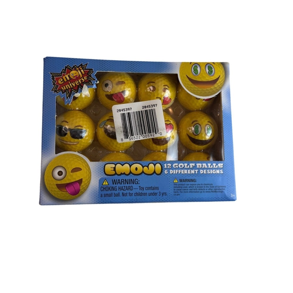 NIB! Emoji Universe 12‎ Pack Novelty Golf Balls 6 Different Designs Yellow 10086